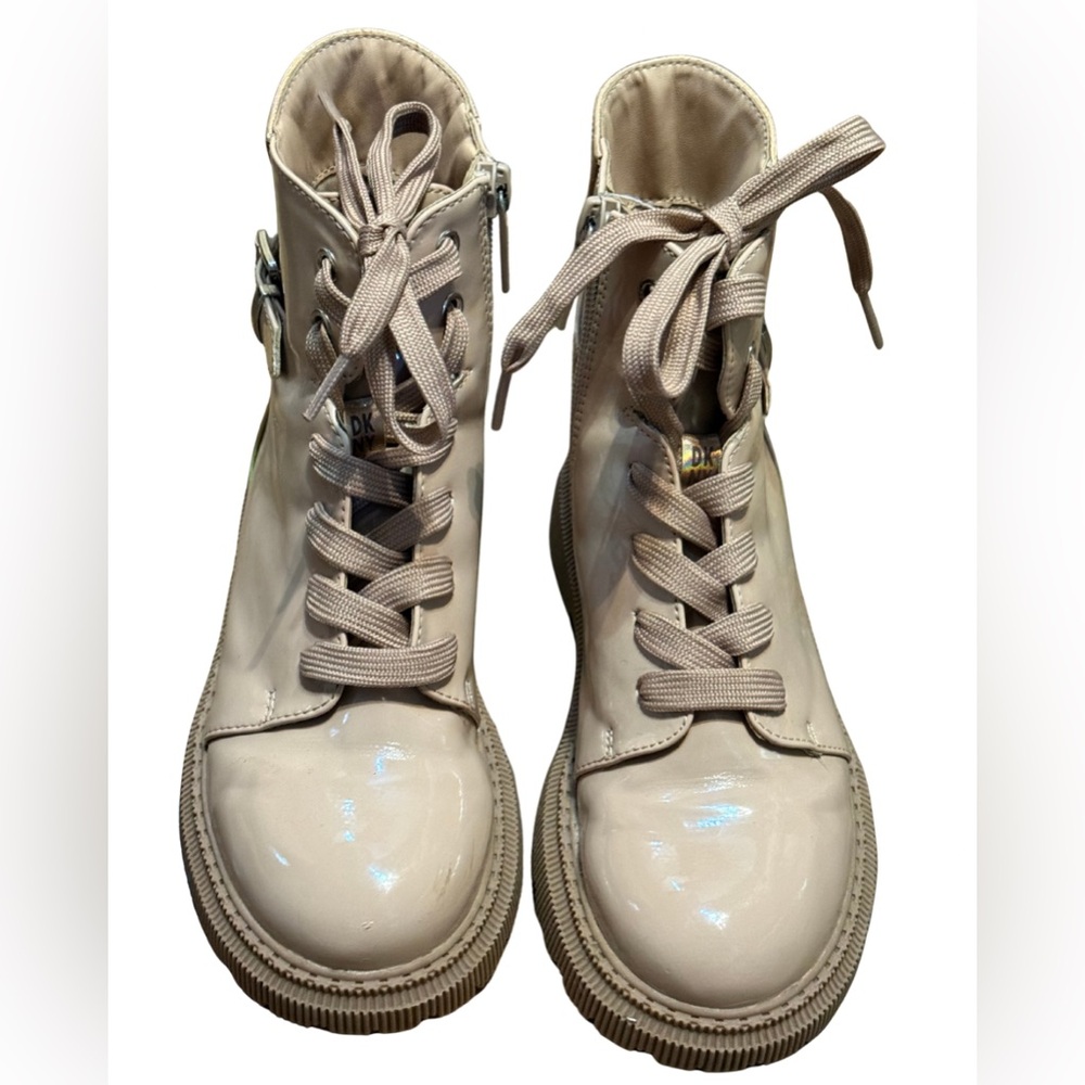 DKNY Girls Pink Metallic Combat Boots Size 1 | Logo Streetwear Y2K